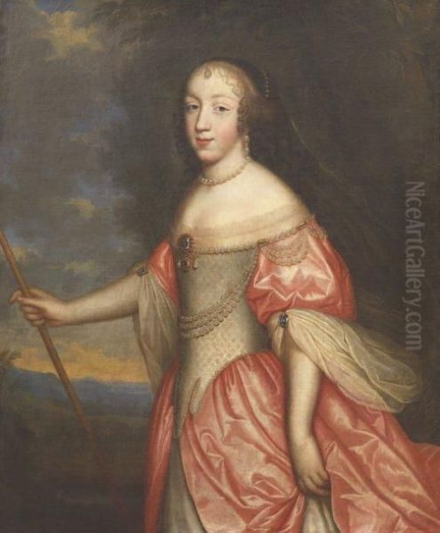 Portrait De Femme En Robe De Cour Ornee Deperles - view 1