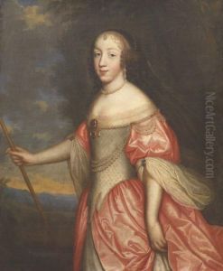 Portrait De Femme En Robe De Cour Ornee Deperles