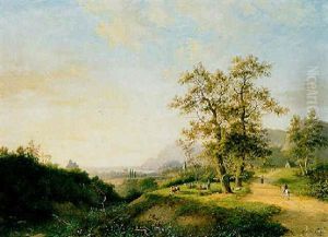 Weite Flusslandschaft Mit Einem Reiter by Marinus Adrianus Koekkoek