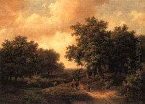 Figures On A Path In A Wooded Landscape by Marinus Adrianus Koekkoek