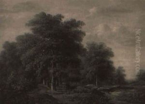 Countrymen Resting On A Forest Trail by Marinus Adrianus Koekkoek