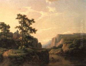 Fluslandschaft Mit Einer Burg Und Figurenstaffage by Marinus Adrianus Koekkoek
