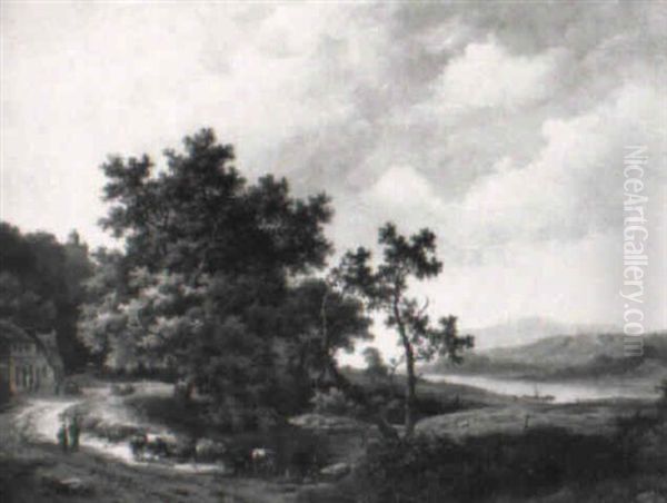 Herder Bij Een Rivier In Heuvelland - view 1