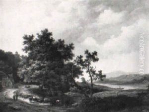 Herder Bij Een Rivier In Heuvelland Herder Bij Een Rivier In Heuvelland