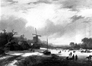 A Winter Landscape With Skaters On A Frozen River A Winter Landscape With Skaters On A Frozen River