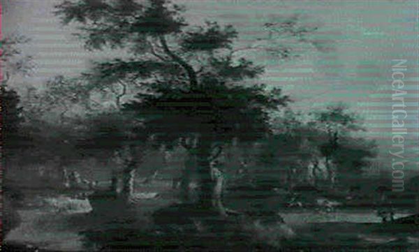 Figures And Cattle In A Wooded Landscape - view 1