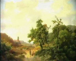 Travellers In An Extensive Summer Landscape
