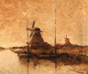 Canal, Molinos Y Barcas by Stephen Robert Koekkoek