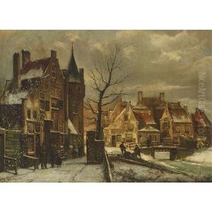 Town Scene In Snow (enkhuizen?) by Willem Koekkoek