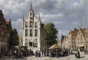 A View Of Gouda With The Townhall by Willem Koekkoek