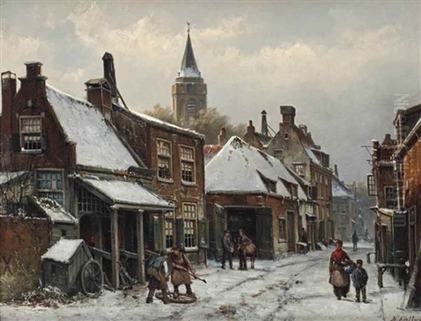 A Snow Covered Street With Figures In Front Of A Forge - view 1