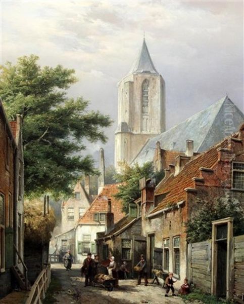 Figures Beside A Bakers Cart With Church Beyond - view 1