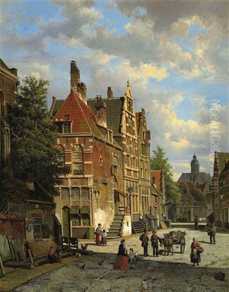 Dutch Town Scene With Figures - view 1