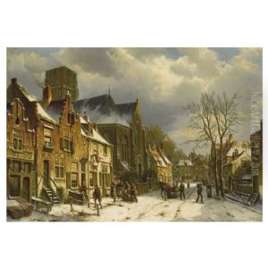 Winter In The Streets Of A Dutch Town by Willem Koekkoek