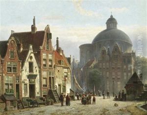 Amsterdamer Strassenszene Mit Der Lutherse Kerk by Willem Koekkoek