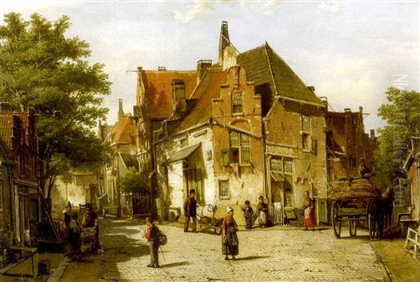 A View Of A Dutch Town With Figures In The Foreground - view 1
