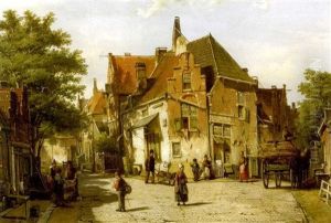 A View Of A Dutch Town With Figures In The Foreground by Willem Koekkoek