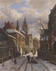 Daily Activities On A Sunny Winter's Day by Willem Koekkoek
