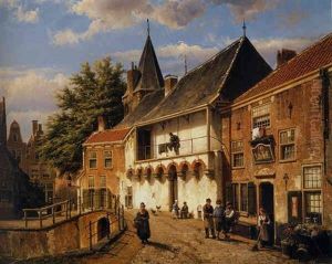 A Dutch Street With Figures By An Inn by Willem Koekkoek