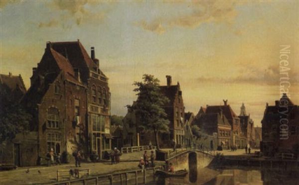A Street Scene In Amsterdam With Figures By A Canal - view 1