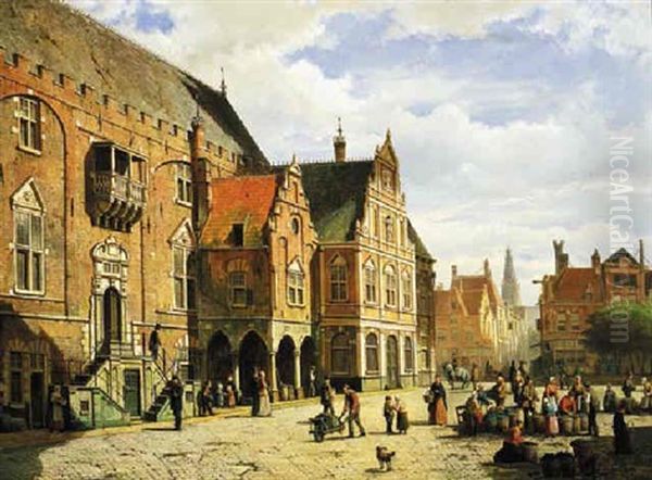 A Summer's Day With Vegetable Market By The Town Hall Of Haarlem - view 1