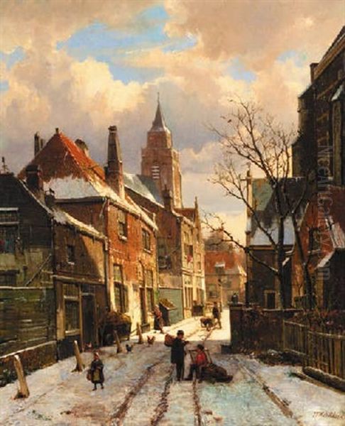 Figures Conversing In A Snow-covered Street - view 1