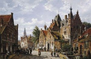 A Busy Street On A Sunny Day In A Dutch Town