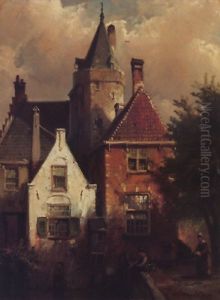 Stadtgezicht Met Hengelaar by Willem Koekkoek