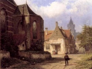 Figure Before A Redbrick Church In A Dutch Town by Willem Koekkoek