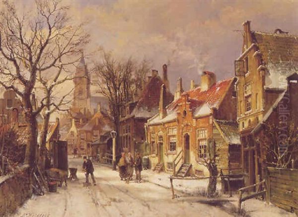 Figures In A Snowy Street Of A Dutch Town - view 1