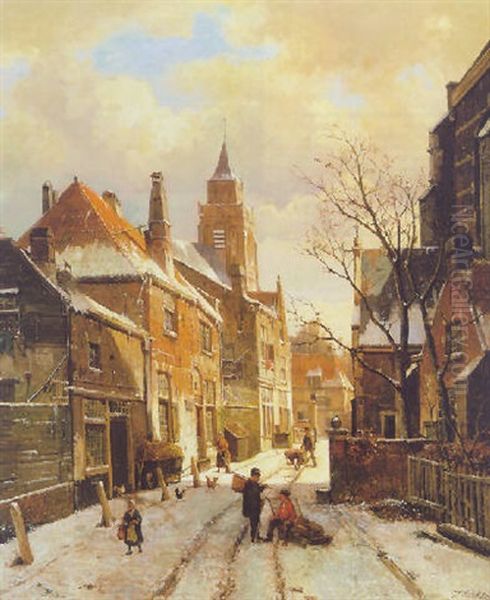 Figures In A Snowy Street In A Dutch Town - view 1