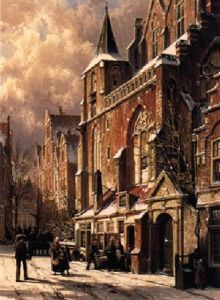 Figures In A Wintry Town by Willem Koekkoek