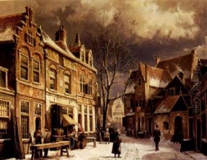 A Dutch Townscene In Winter by Willem Koekkoek
