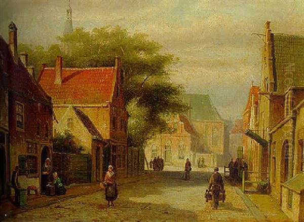 A Sunlit Street With Villagers - view 1