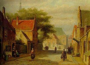 A Sunlit Street With Villagers A Sunlit Street With Villagers