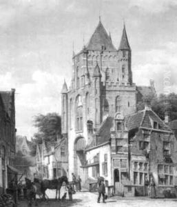 Gezicht Op De Amsterdamse Of Spaarnwouder Poort Te Haarlem by Willem Koekkoek