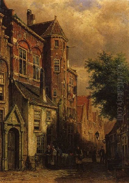 A View In A Town With Several Villagers In A Street, In Summer - view 1