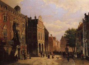 A Capriccio View Of Haarlem With Numerous Townsfolk By A Fountain, The Old Town Hall On The Toernooiveld Beyond