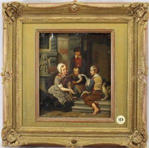 Children Playing With A Dog Near A Street by Johan Philip Koelman