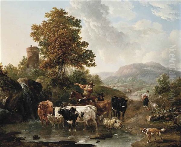 A River Landscape With A Drover And His Herd - view 1