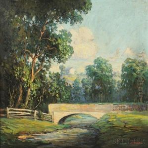 Summer Landscape With River And Bridge by Walter Koeniger
