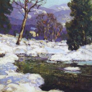 Impressionist Winter Landscape With Creek by Walter Koeniger