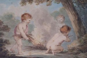 Three Cherubs Building A Fire
