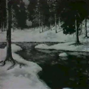 Stream In Winter Landscape by Walter Koeniger