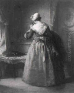 Junge Zofe, Die An Einer Rose Riecht by Pancraz Koerle
