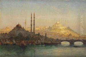 Istanbul, Valide Und Solimanie Moschee; Istanbul, Valide And The Suleymaniye Mosque by Ernest Karl Eugen Koerner