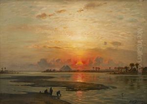 The Nile And The Pyramids At Giza by Ernest Karl Eugen Koerner