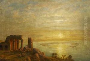 Agyptische Tempelruine Im Abendlicht