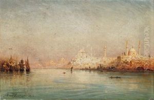 On The Golden Horn Before The Sulemymaniye Mosque, Istanbul by Ernest Karl Eugen Koerner
