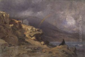 Meerlandschaft Mit Tempel Und Regenbogen